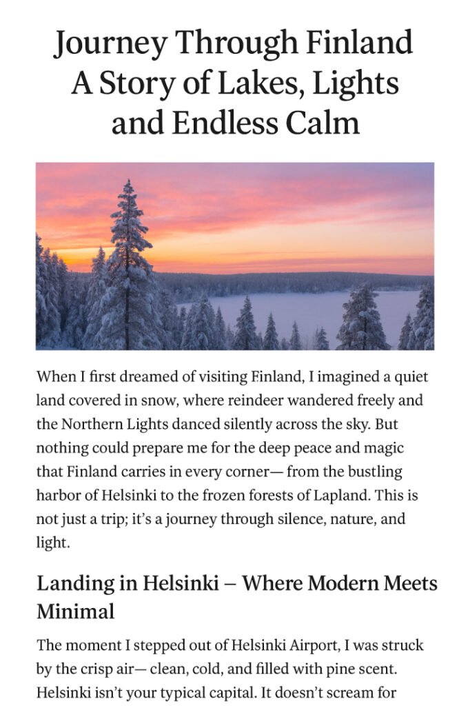 Journey Through Finland: A Story of Lakes, Lights, and Endless Calm